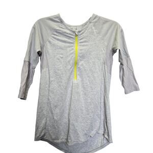 Lululemon Spin City 3/4 Sleeve Top Womens XXS Very Soft Gray Yellow